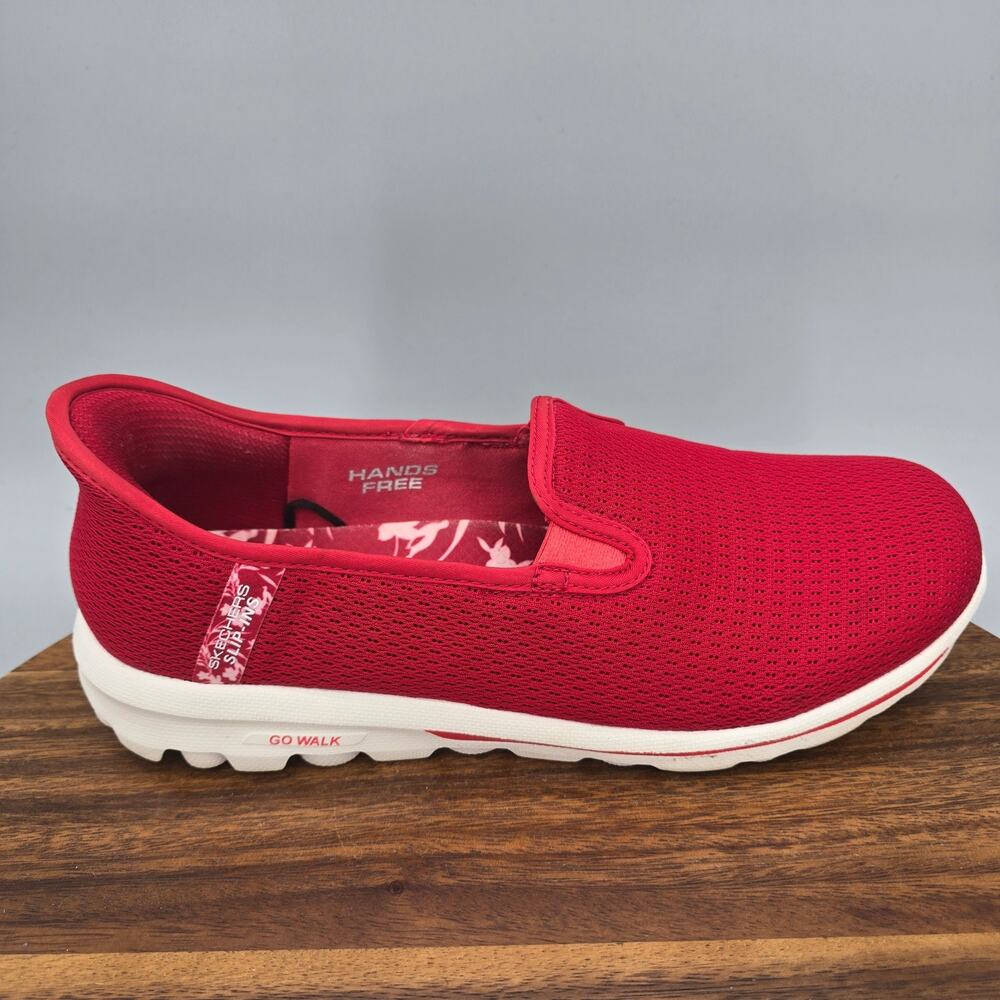 Skechers Slip-ins Shoes Womens 9 Red Floral Go Walk Hands Free Walking Sneakers